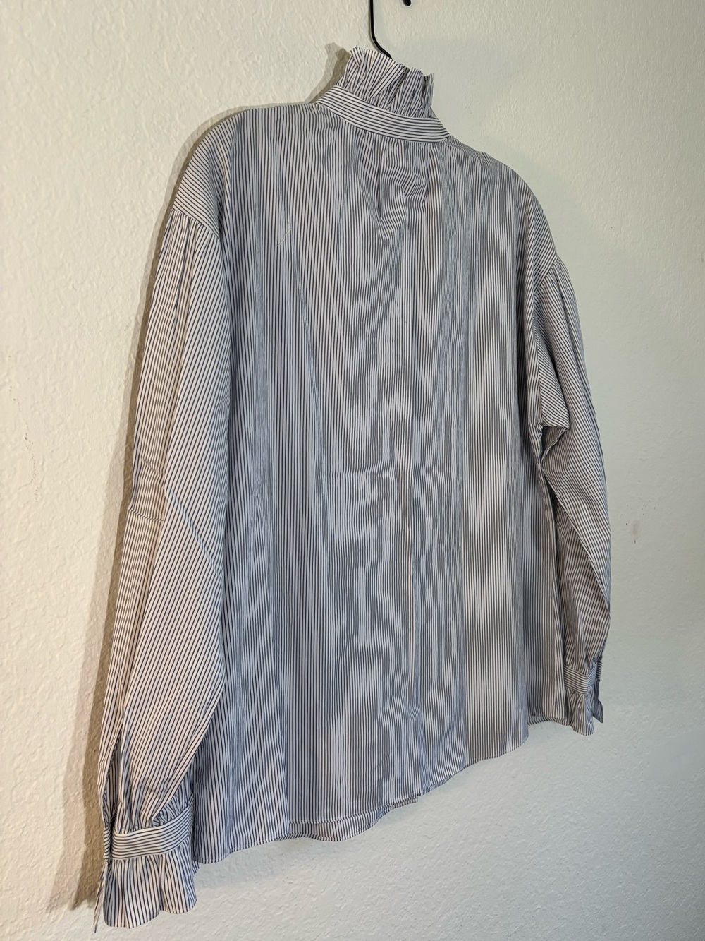 NWT Nordstrom Signature Blue Striped Ruffle Button-Down Blouse Long Sleeve Small - Picture 11 of 14